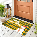 Door Mat Snowman Checkered Weather-Resistant & Non-Slip Backing
