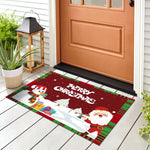 Door Mat Snowman Checkered Weather-Resistant & Non-Slip Backing