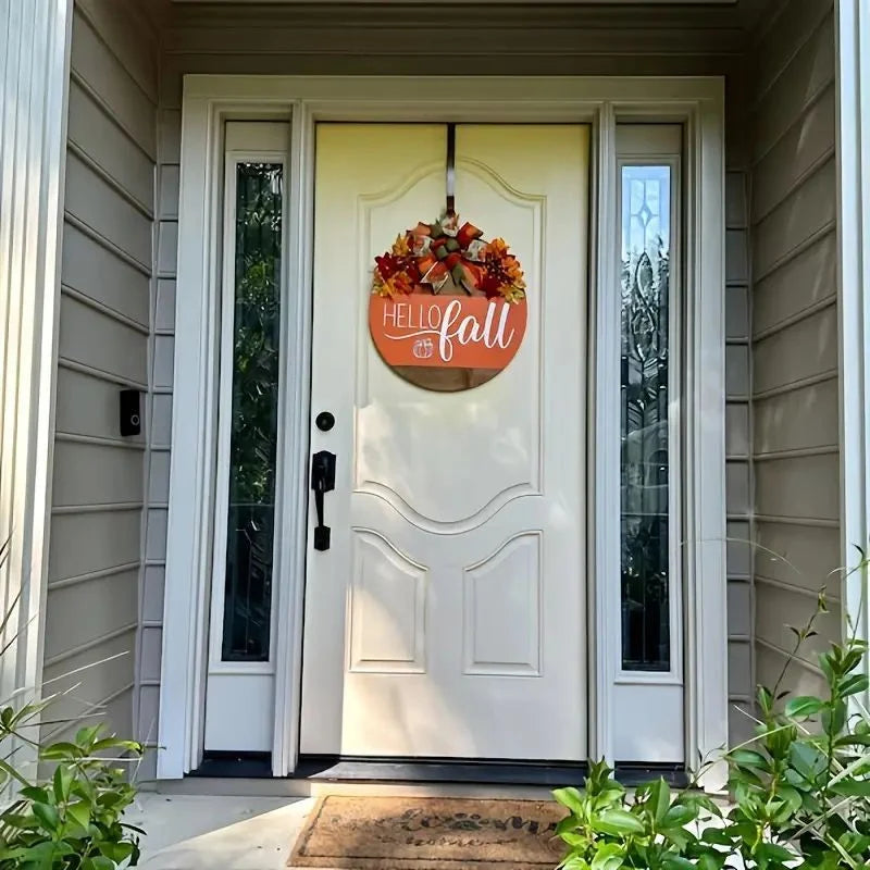 Door Sign Hello Fall Pumpkin Weather-Resistant Indoor & Outdoor