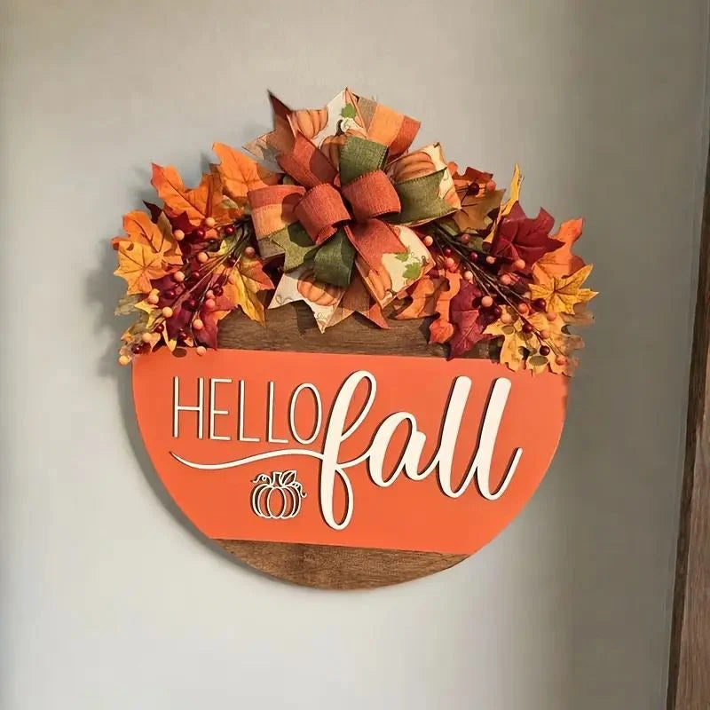 Door Sign Hello Fall Pumpkin Weather-Resistant Indoor & Outdoor