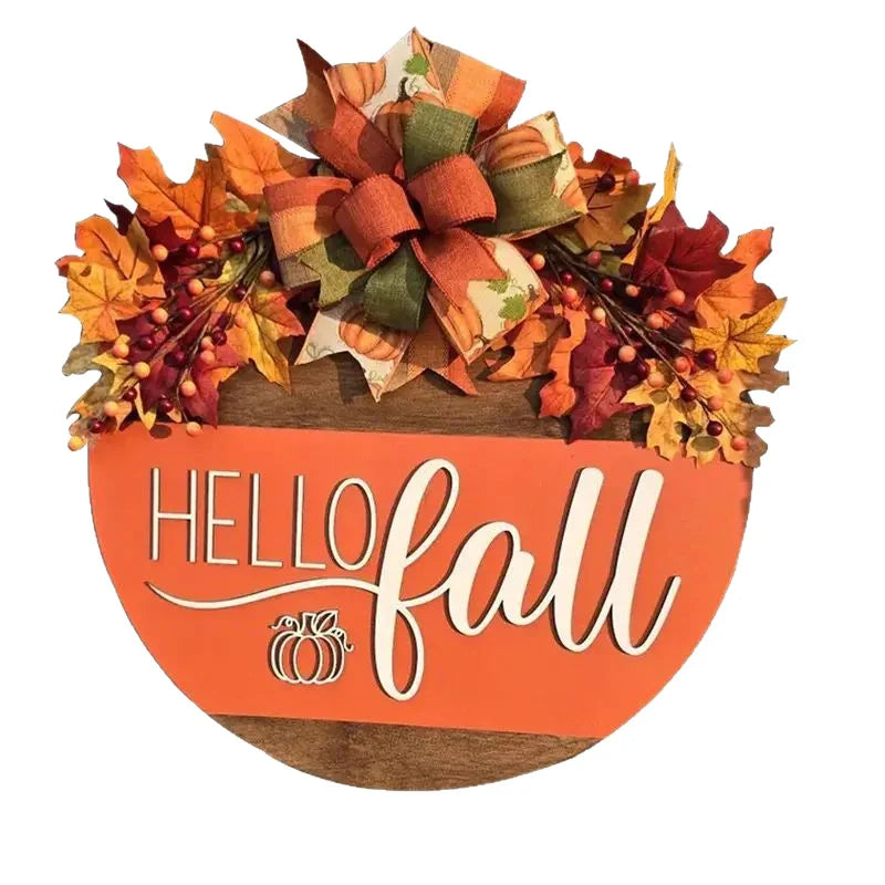 Door Sign Hello Fall Pumpkin Weather-Resistant Indoor & Outdoor