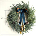 Door Wreath Faux Evergreen 18 Inch Ribbon & Bells