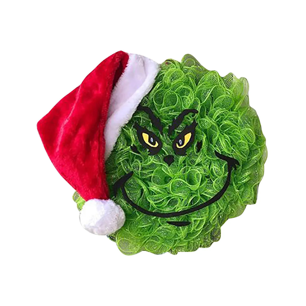 Door Wreath Whimsical Grinch Face Weather-Resistant 15.75 Inch