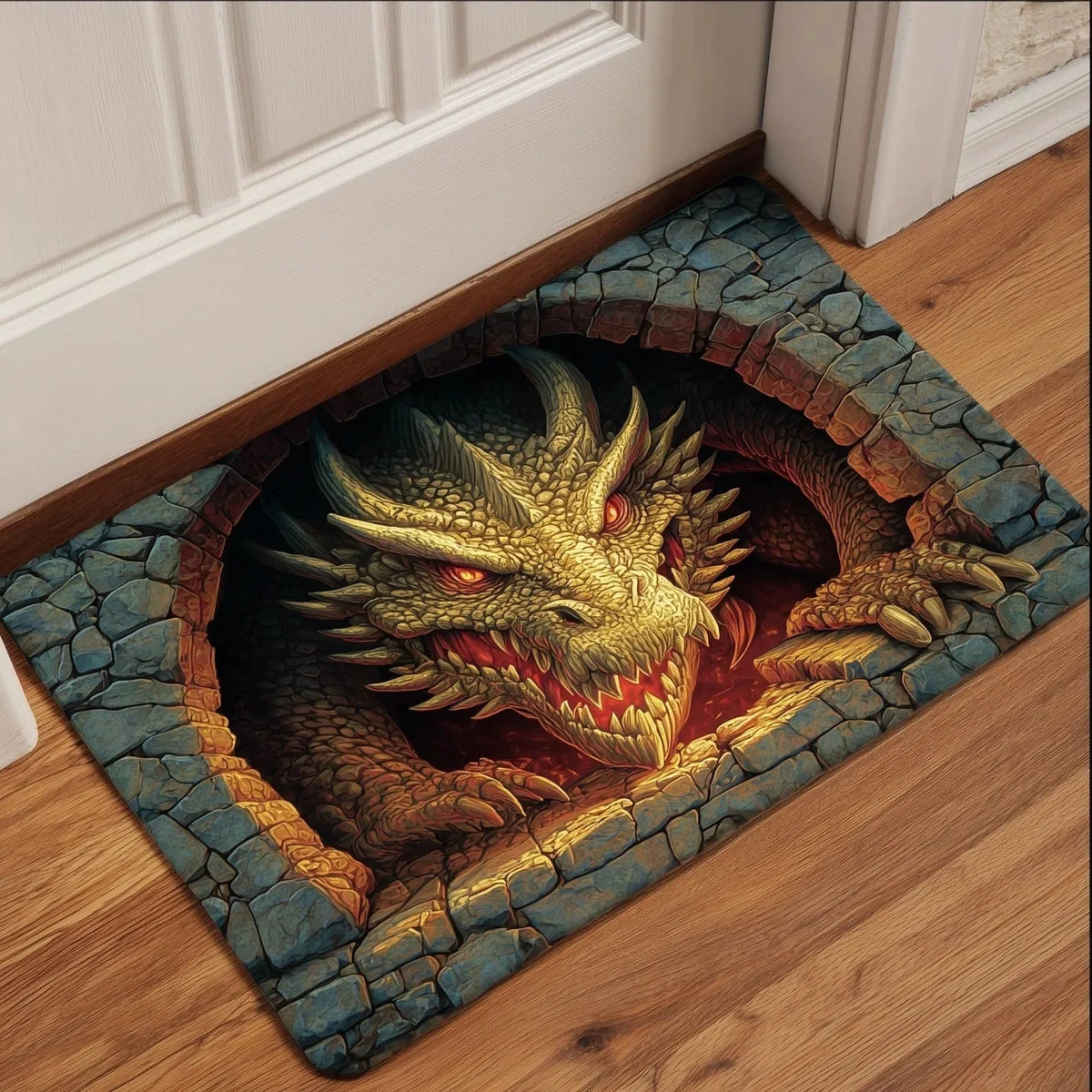 Doormat Dragon Design Non-Slip Rubber Backing Easy-Clean Fibers