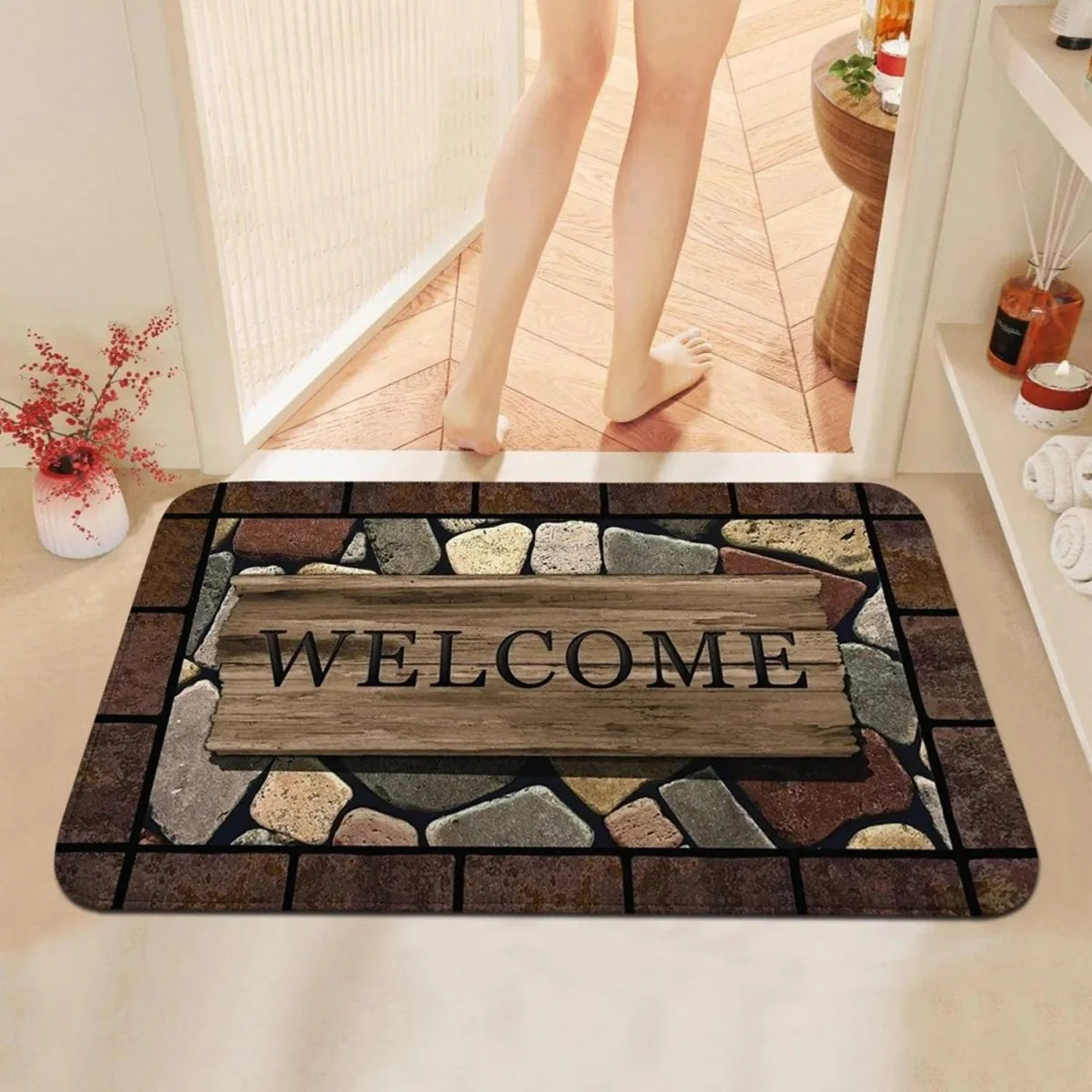 Doormat Floral Pattern Non-Slip Indoor & Outdoor Use