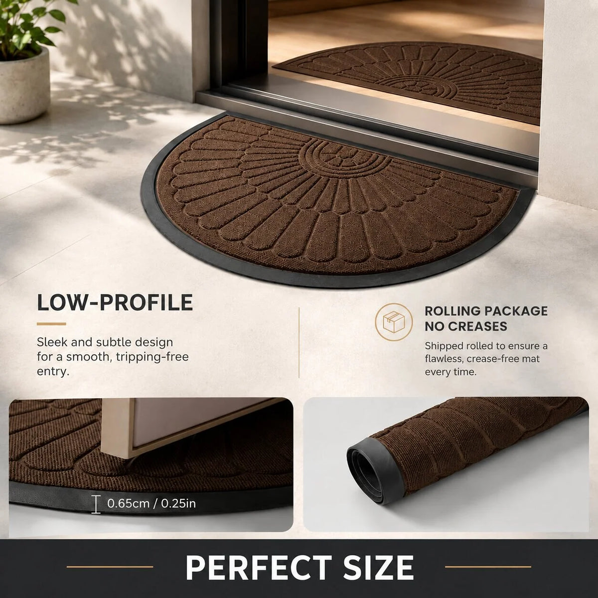 Doormat Half-Moon Rubber Non-Slip Dirt-Trapping Surface