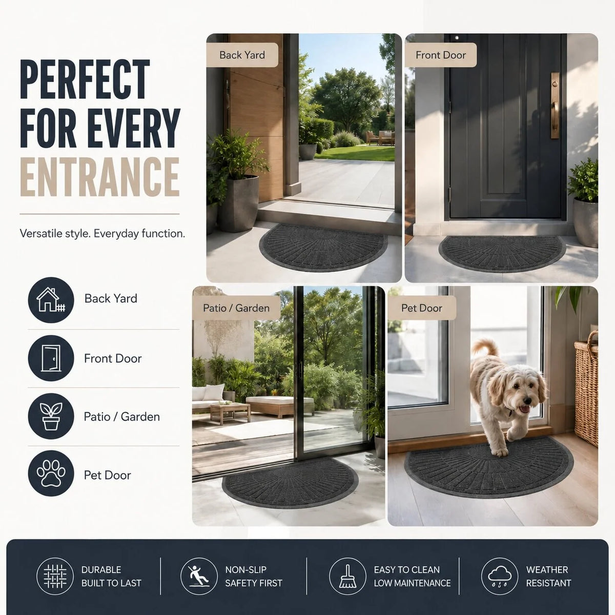 Doormat Half-Moon Rubber Non-Slip Dirt-Trapping Surface