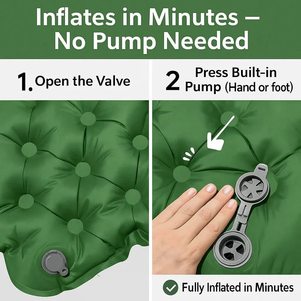 Double Camping Mat Self-Inflating Lightweight Waterproof Ripstop Nylon
