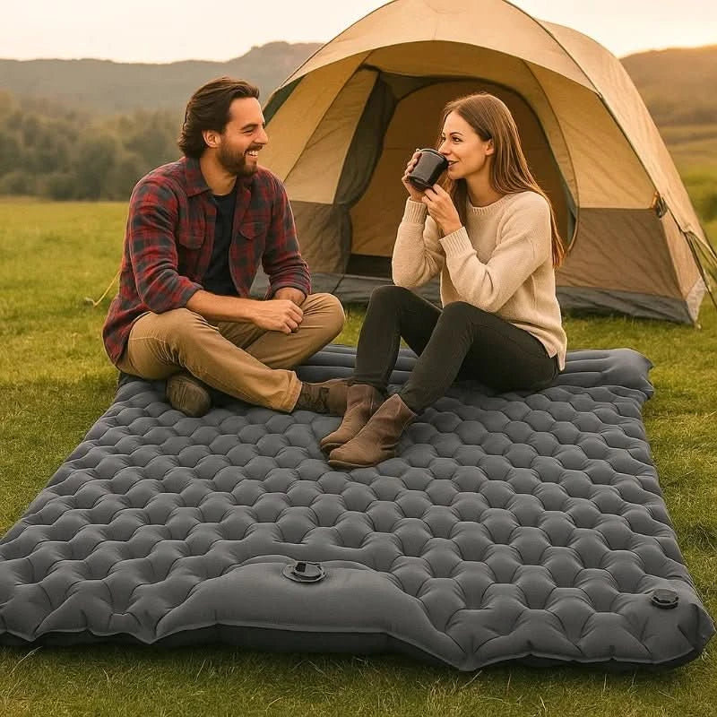 Double Camping Mat Self-Inflating Lightweight Waterproof Ripstop Nylon