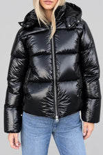 Down Jacket Lightweight Adjustable Hood Glossy Finish