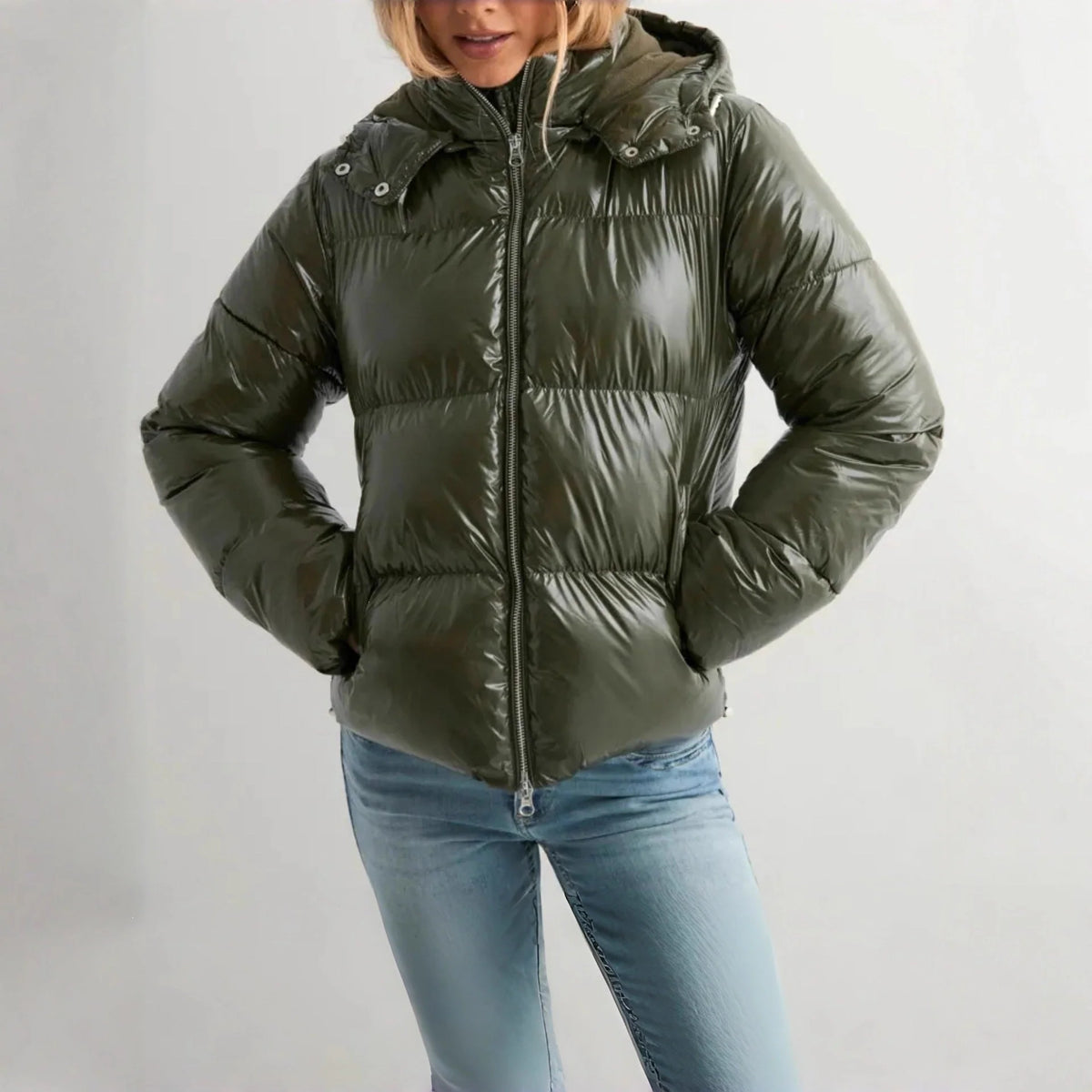 Down Jacket Shiny Finish Adjustable Hood】【：】【“】【