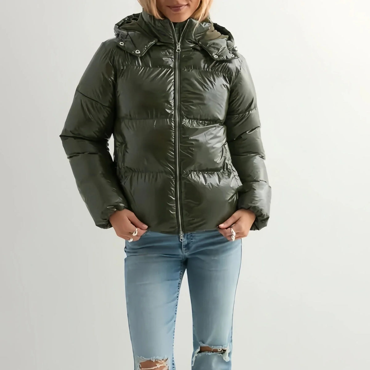 Down Jacket Shiny Finish Adjustable Hood】【：】【“】【