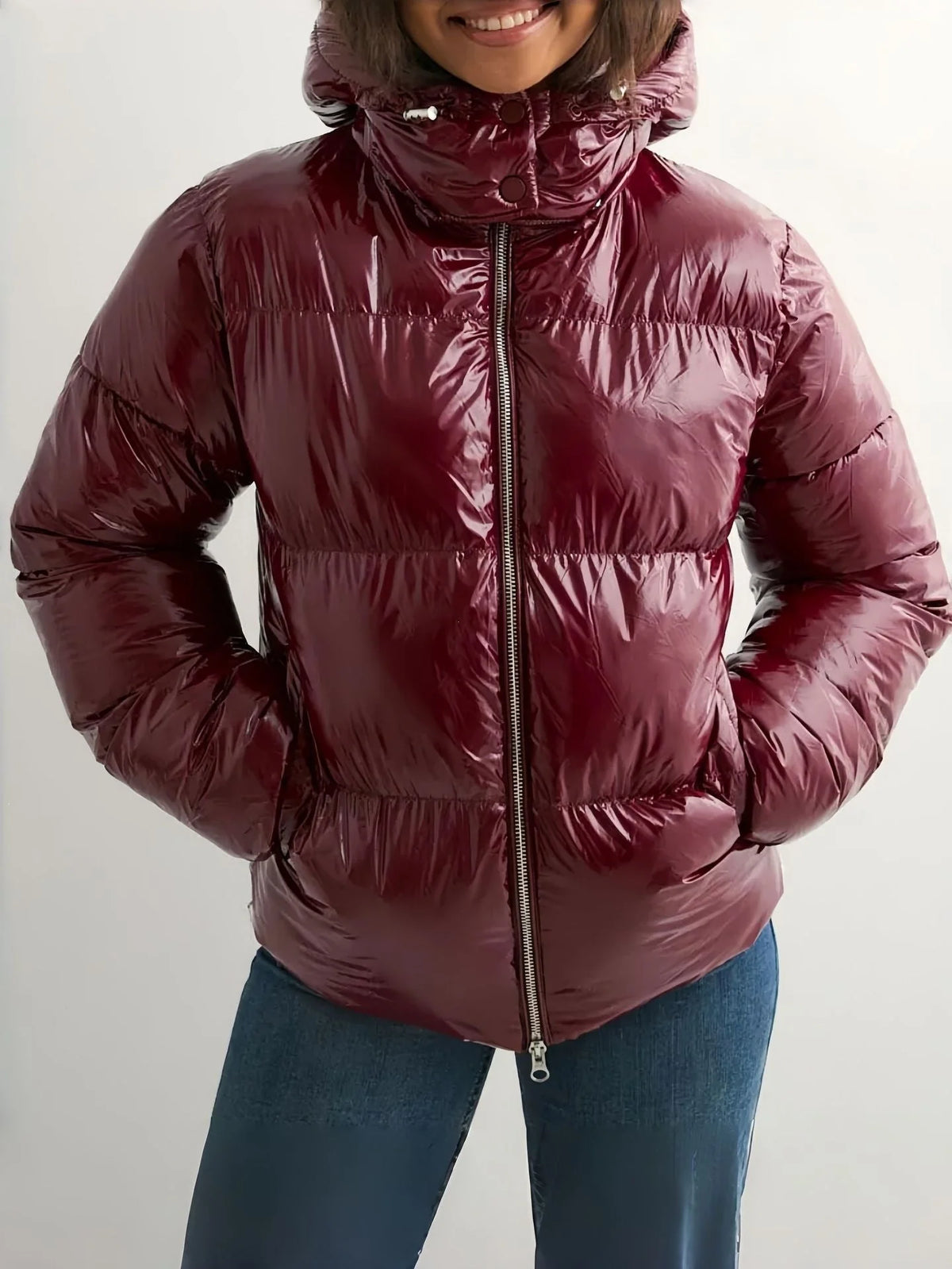 Down Jacket Shiny Finish Adjustable Hood】【：】【“】【