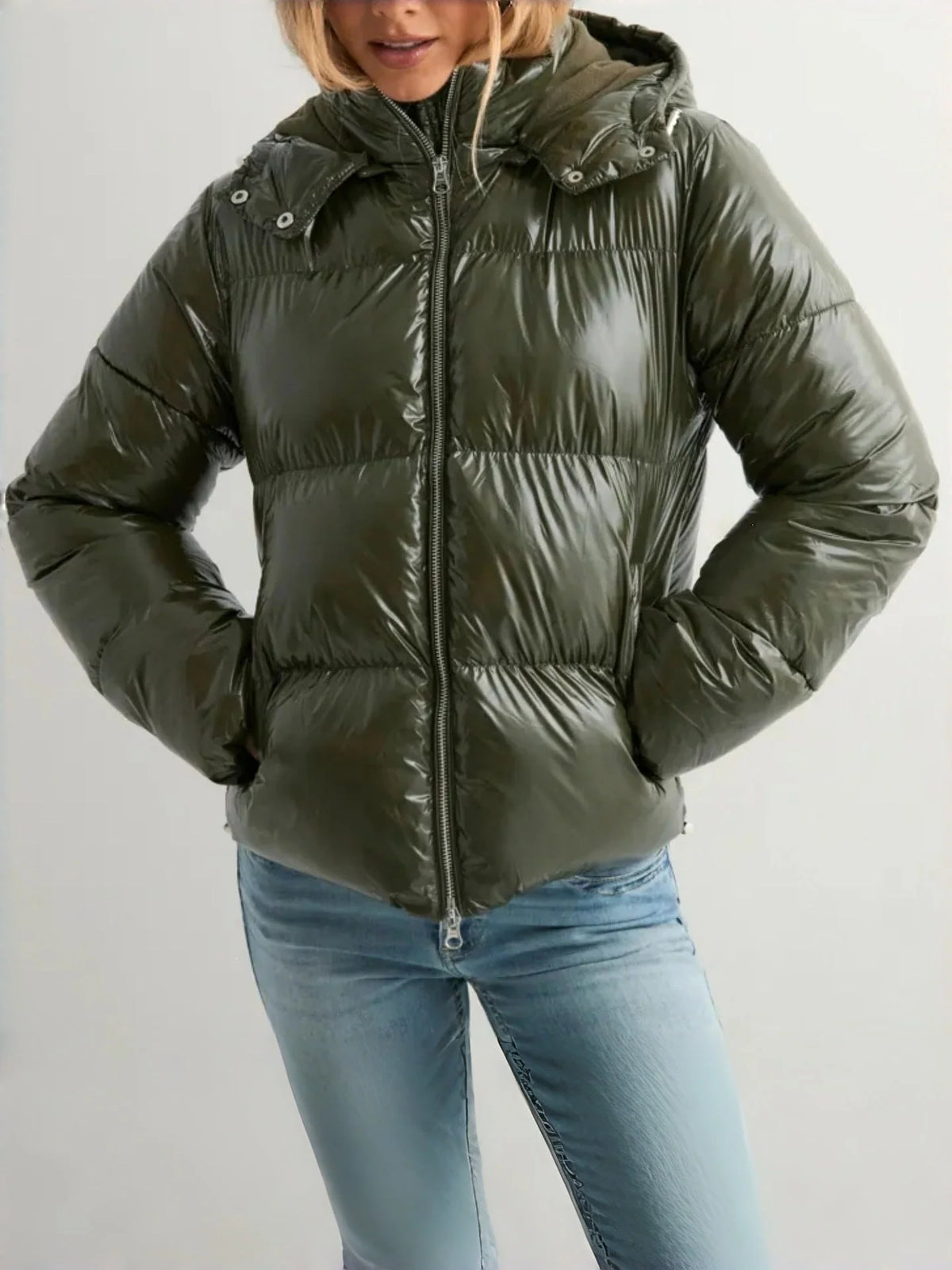 Down Jacket Shiny Finish Adjustable Hood】【：】【“】【