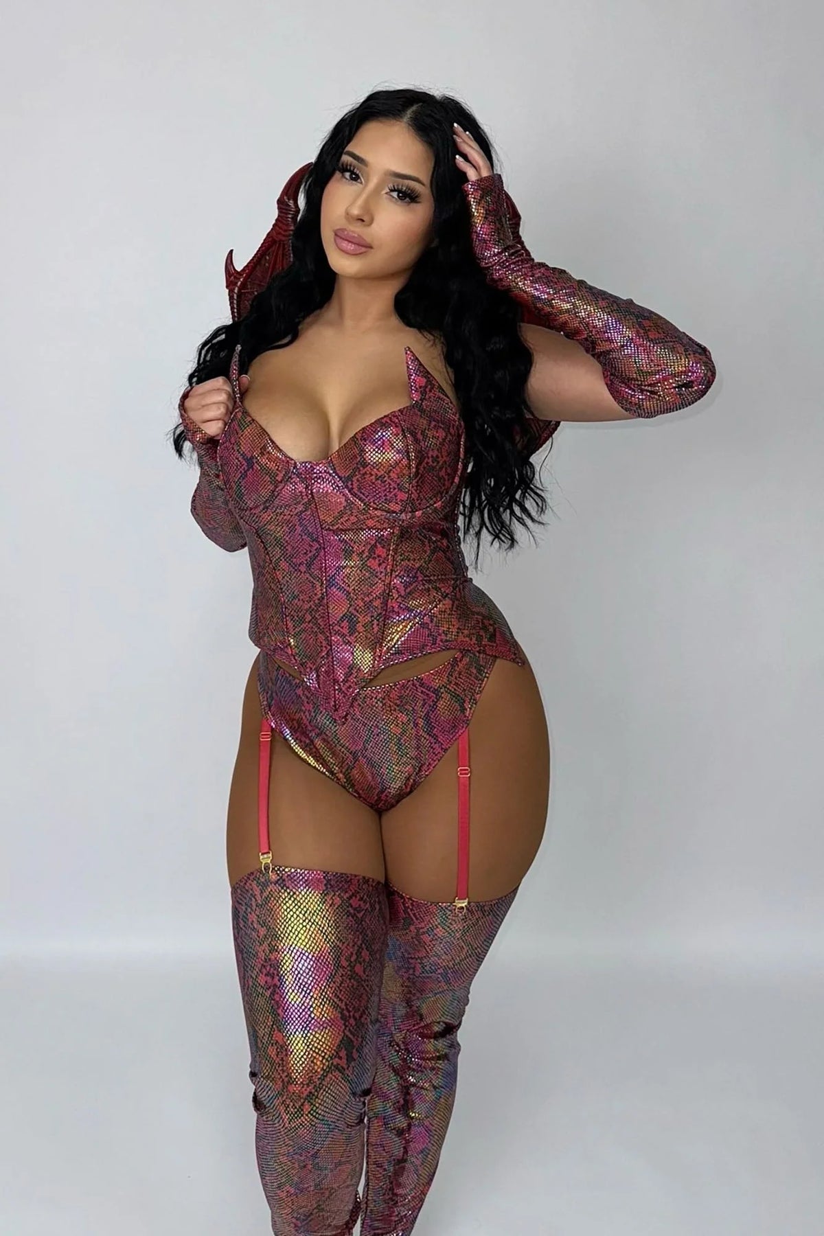 Dragon Costume Set Metallic Burgundy Stretch Fabric 5-Piece Set