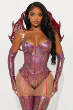 Dragon Costume Set Metallic Burgundy Stretch Fabric 5-Piece Set