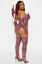 Dragon Costume Set Metallic Burgundy Stretch Fabric 5-Piece Set