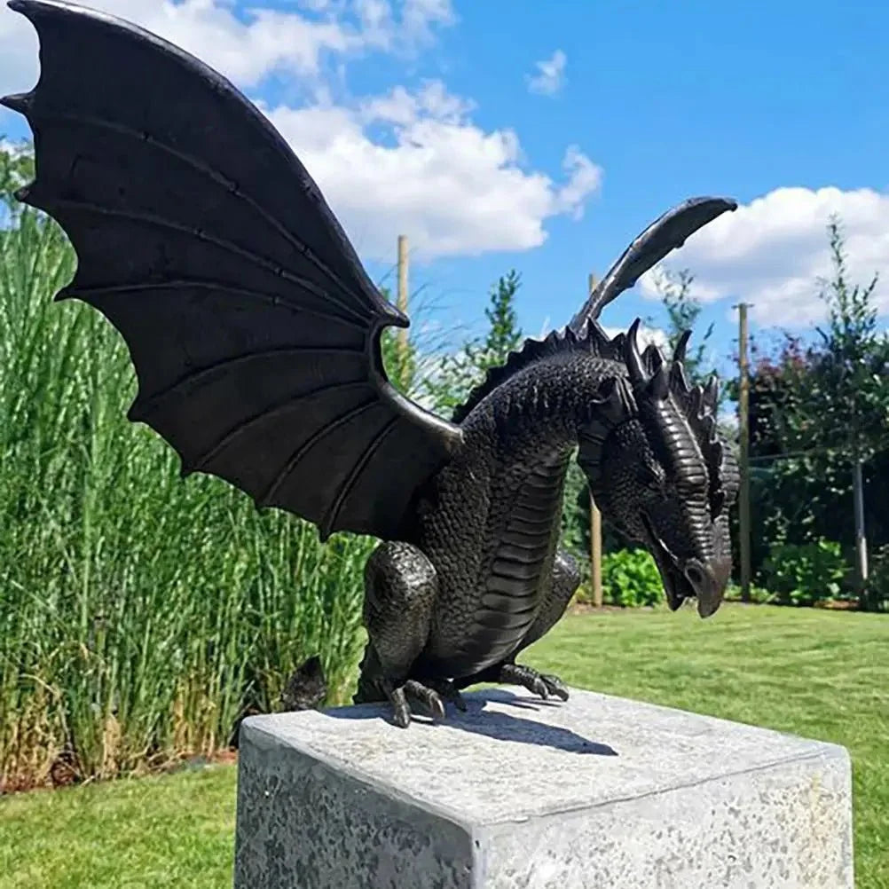 Dragon Statue Bronze-Look Resin Weather-Resistant