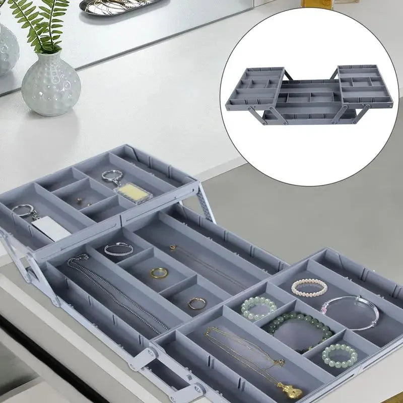 Drawer Organizer Adjustable Collapsible Multi-Tier ABS flipped? Wait title. Need no issue. "Drawer Organizer Adjustable Collapsible Multi-Tier ABS" fine.