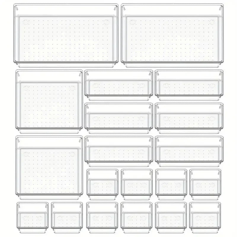 Drawer Organizer Set Clear Modular Stackable 18-Piece Set