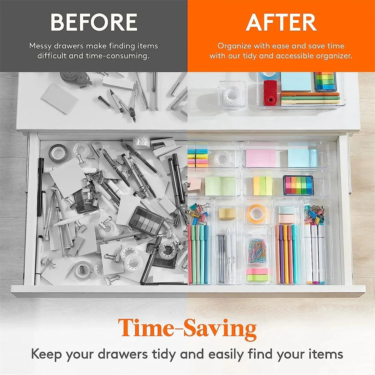 Drawer Organizer Set Clear Modular Stackable 18-Piece Set