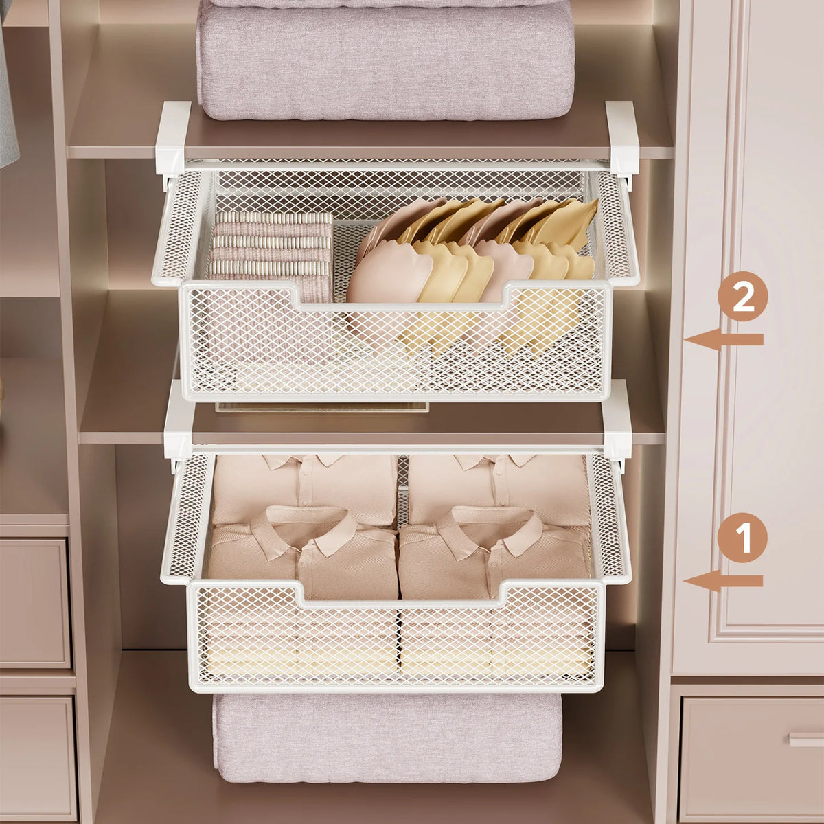 Drawer Organizer Under-Shelf Pull-Out Steel Mesh Tool-Free Installation