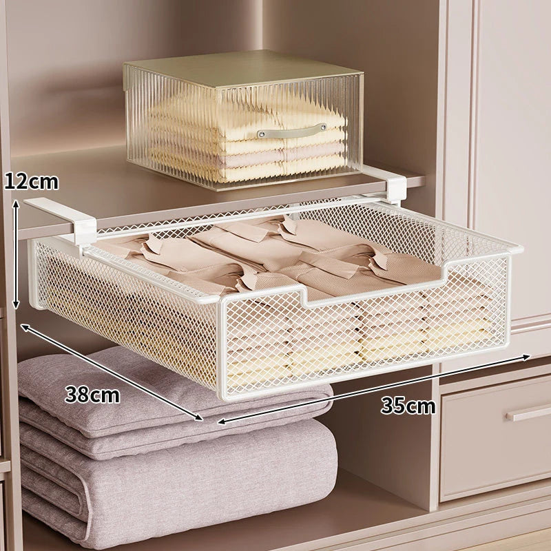 Drawer Organizer Under-Shelf Pull-Out Steel Mesh Tool-Free Installation