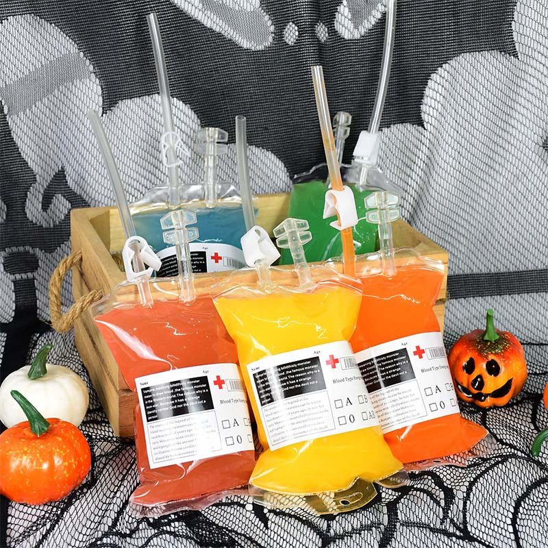 Drink Pouch Set Halloween Blood Bag Design Reusable 3 Pack