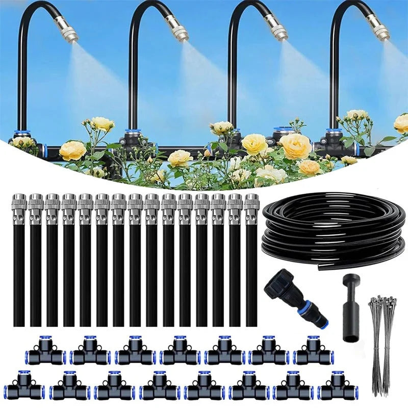 Drip Irrigation Kit Adjustable Nozzles Cuttable Tubing Tool-Free Connectors