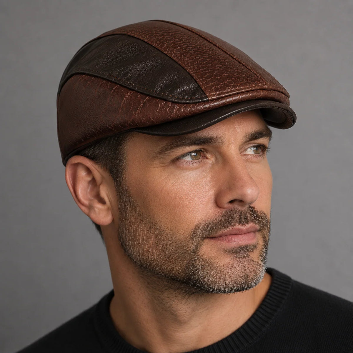 Driving Cap Genuine Leather Croc-Embossed Adjustable Fit