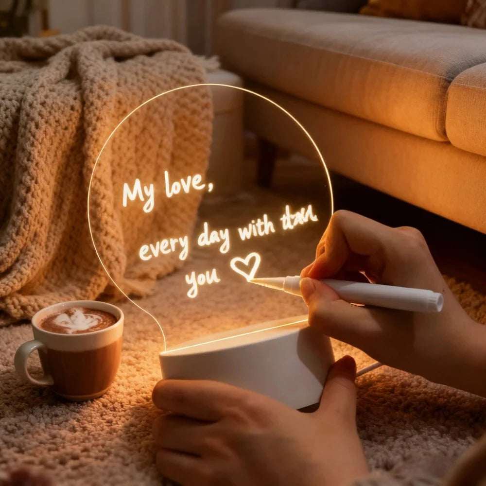 Dry-Erase Sign Acrylic Warm LED USB-Powered With Pen