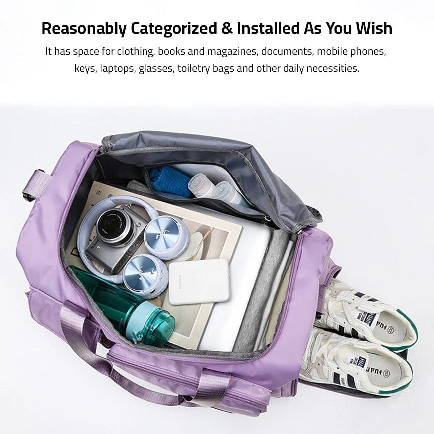 Duffel Bag Water-Repellent With Separate Shoe Compartment & Multiple Pockets