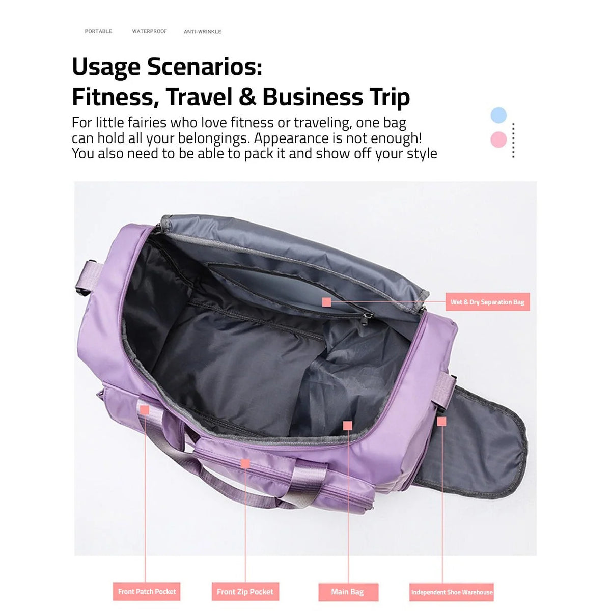 Duffel Bag Water-Repellent With Separate Shoe Compartment & Multiple Pockets