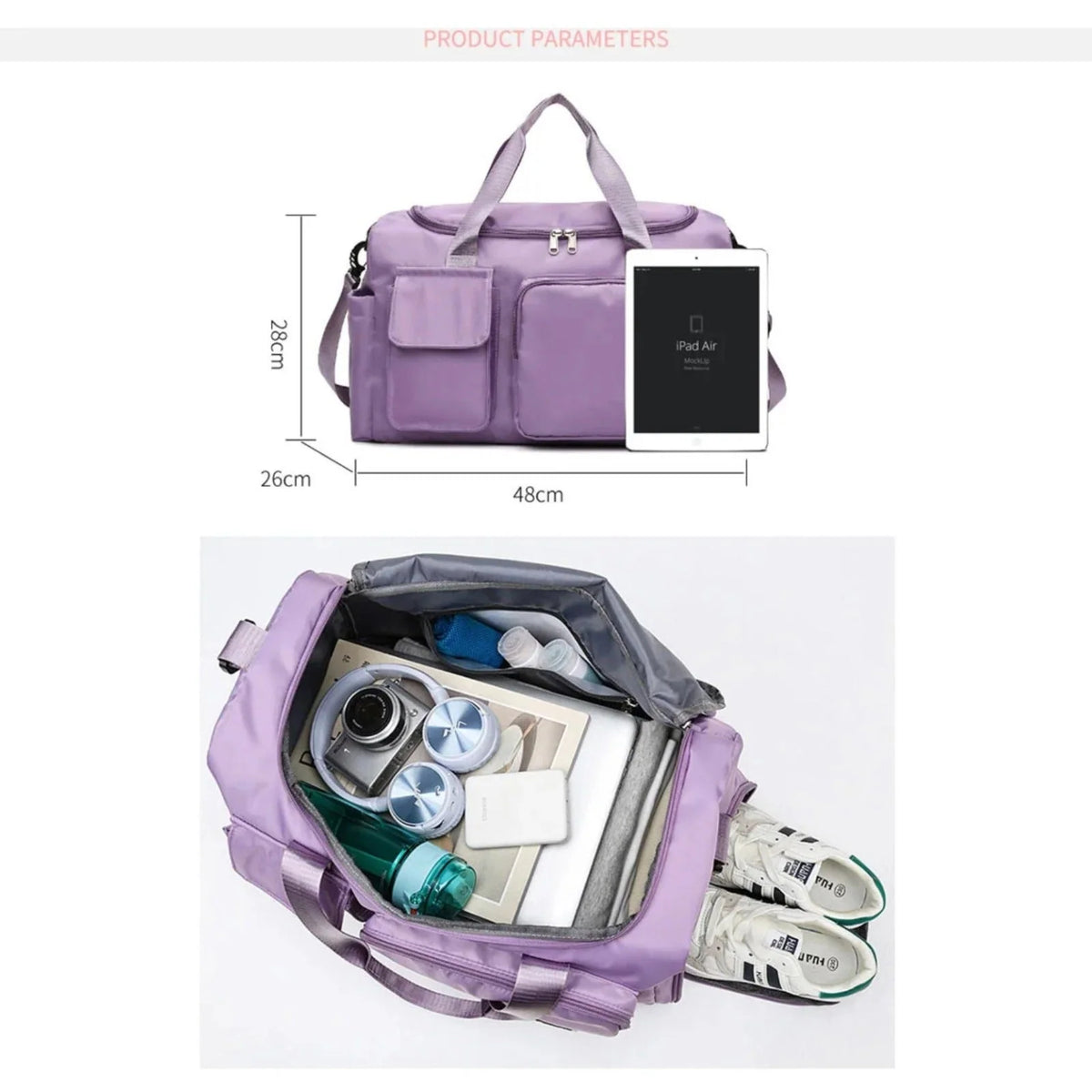 Duffel Bag Water-Repellent With Separate Shoe Compartment & Multiple Pockets