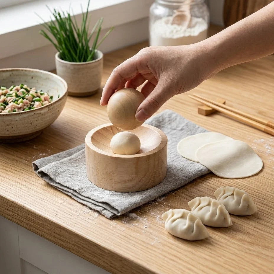 Dumpling Wrapper Press Wooden Easy-Clean Design
