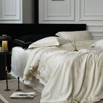 Duvet Cover 4-Piece Satin Jacquard Fine Piping