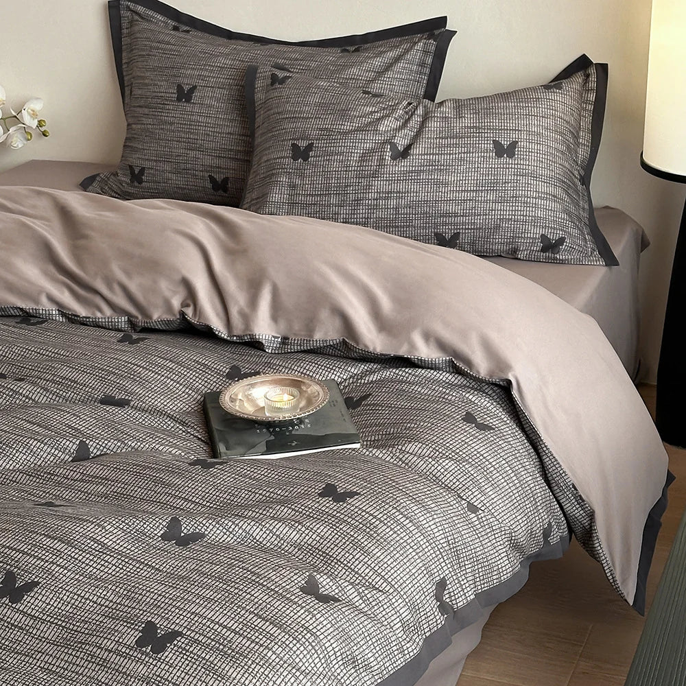 Duvet Cover 4-Piece Set Breathable Cotton Blend Reversible