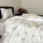 Duvet Cover Fine Satin Butterfly Print & Lace Trim