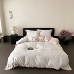 Duvet Cover Fine Satin Butterfly Print & Lace Trim