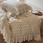 Duvet Cover Heart & Rose Print Lace Ruffle Cotton-Blend