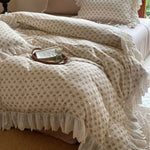 Duvet Cover Heart & Rose Print Lace Ruffle Cotton-Blend