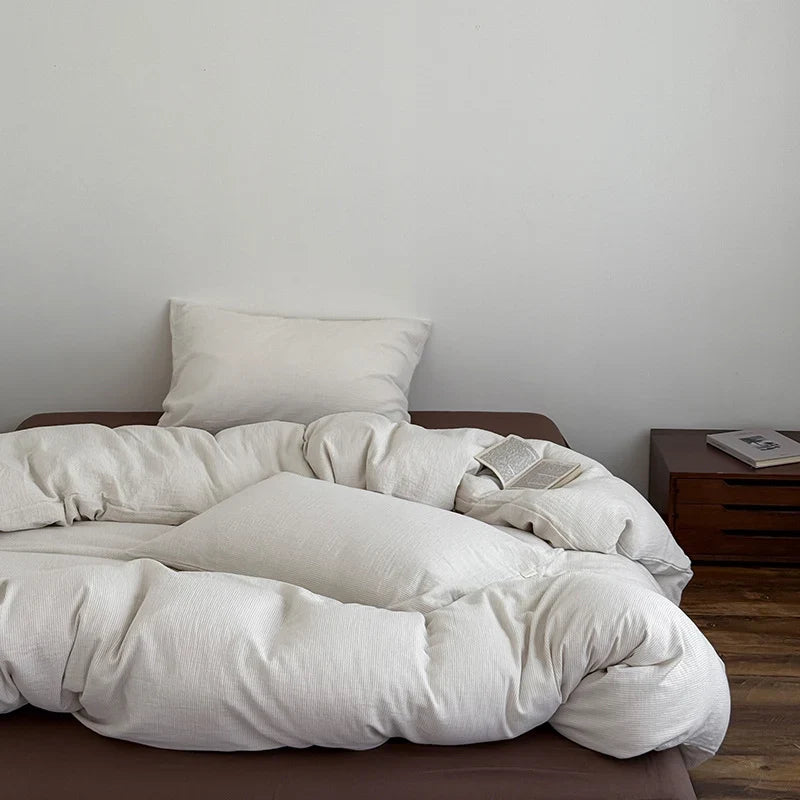 Duvet Cover & Pillow Set Breathable Cotton-Linen Machine Washable