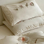 Duvet Cover Set 100% Cotton Floral Embroidery 4-Piece
