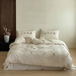 Duvet Cover Set 100% Cotton Floral Embroidery 4-Piece