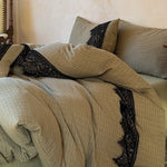 Duvet Cover Set 100% Cotton Lace Trim 4-Piece