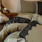 Duvet Cover Set 100% Cotton Lace Trim 4-Piece