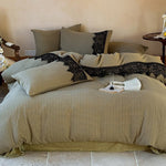 Duvet Cover Set 100% Cotton Lace Trim 4-Piece