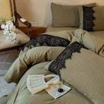 Duvet Cover Set 100% Cotton Lace Trim 4-Piece