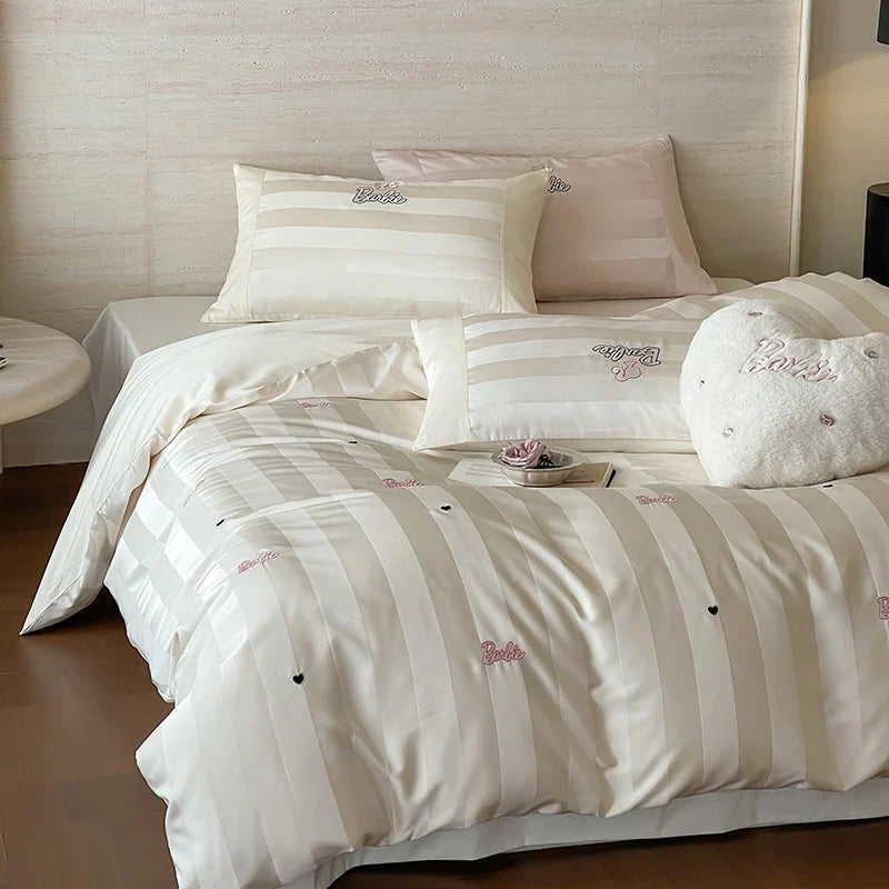Duvet Cover Set 100% Cotton Percale Striped Jacquard