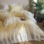 Duvet Cover Set 4-Piece Cotton-Blend Integrated Ruffled Bed Skirt